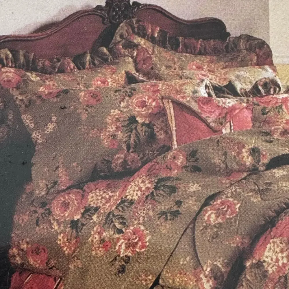 English Floral Mansfield Olive King Size Pillowcases Cottage Core Burgundy Green